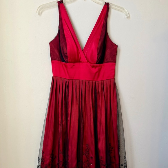 Metaphor Red and Black Embellished Satin Dress, Size 10 - Picture 2 of 7